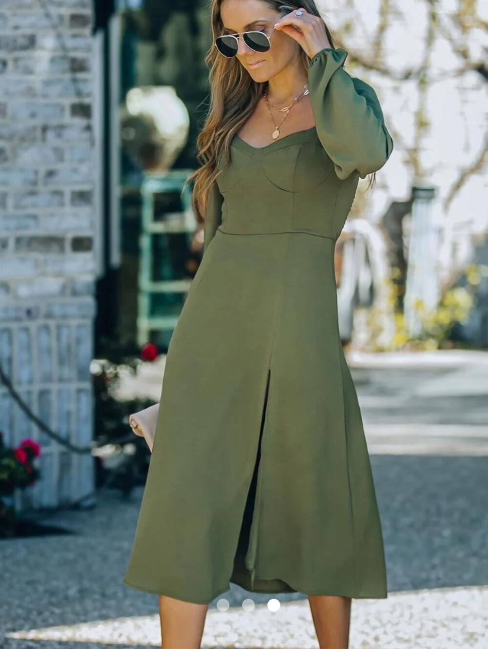 Forever 21 Midid Lantern Sleeve Slit Dress